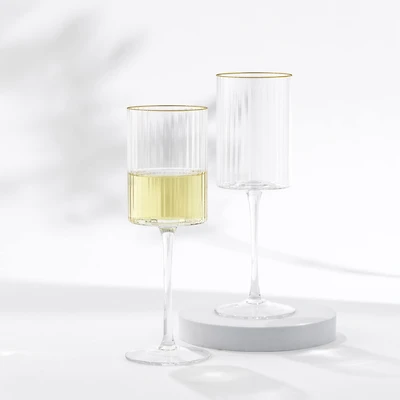 JoyJolt® Christian Siriano 11.5oz. Optic Gold Rim White Wine Glasses, 4ct.