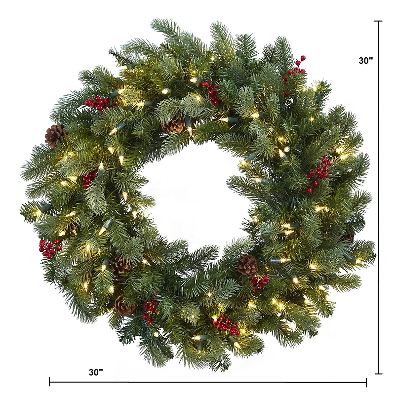 30" Pre-Lit Berries & Pinecones Wreath