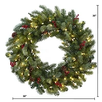 30" Pre-Lit Berries & Pinecones Wreath