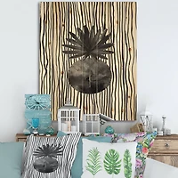Designart - Black and White Tropical Leaf On Striped I