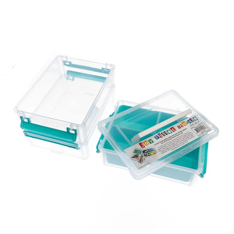 John Bead 8" Joy Filled Clear & Turquoise Stackable Storage With Handle