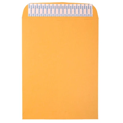 JAM Paper 9.5" x 12.5" Brown Kraft Recycled Manila Peel & Seal Closure Envelopes, 500ct.