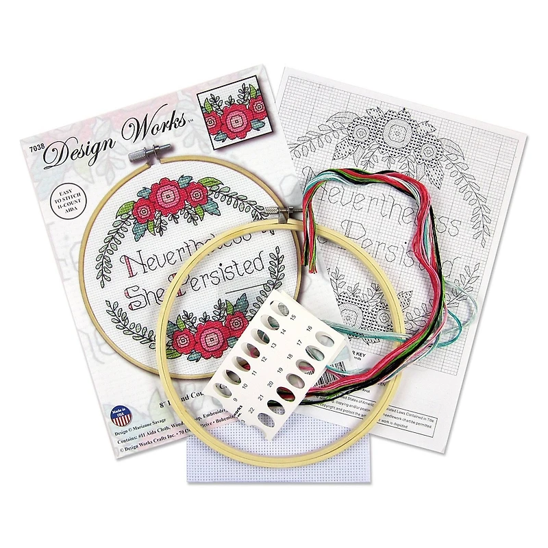 Design Works™ 8'' Round Nevertheless She Persisted Counted Cross Stitch Kit