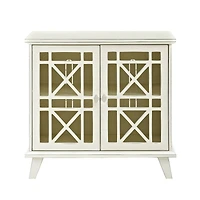 Walker Edison 32" Antique White Fretwork Accent Storage Cabinet