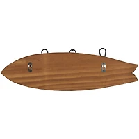 22.5" x 7" Brown Wood Handmade Distressed Fish Shaped 3 Hanger Wall Hook with Metal Accents