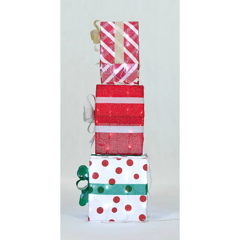 3.5ft. Stacked Gifts Tinsel Fabric Stacked Gift Box