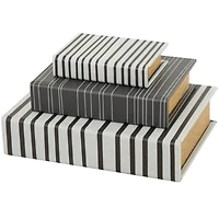 Black & White Stripe Faux Leather Faux Book Box with Striped Patterns Set 