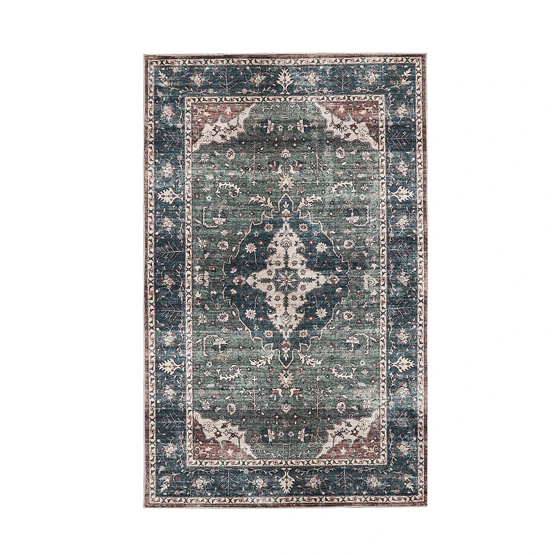 Glitzhome® 5ft. x 8ft. Green & Tan Oriental Area Rug