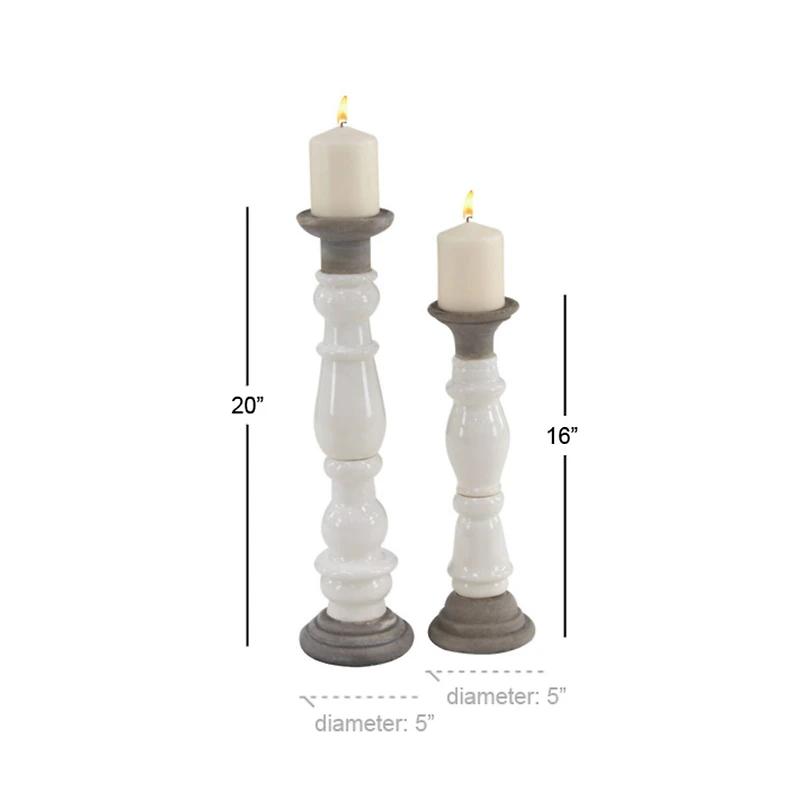White Stoneware Country Candle Holder Set