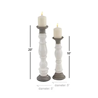 White Stoneware Country Candle Holder Set