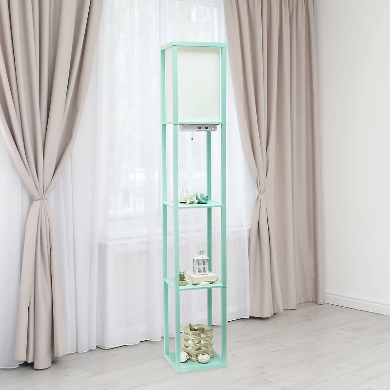 Simple Designs Floor Lamp with 2 USB Charging Ports/1 Outlet