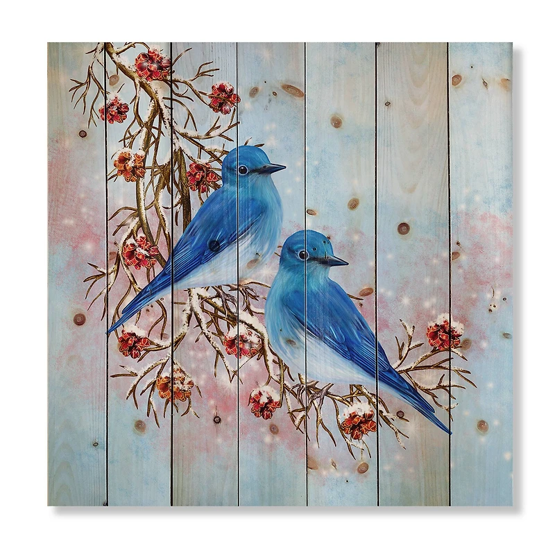 Designart - Two Blue Birds Sitting On A Branch With Berries