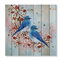 Designart - Two Blue Birds Sitting On A Branch With Berries