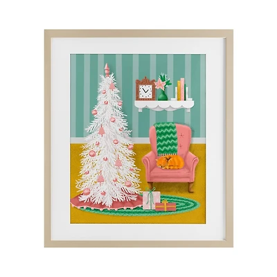 Stupell Industries Pink Cozy Christmas Tree Interior Framed Print Under Glass Wall Art