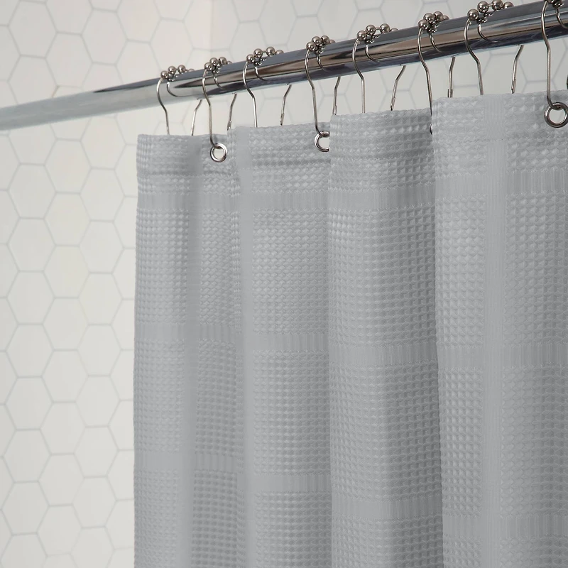 Elle Décor Gray Jacquard Solid Weave Shower Curtain