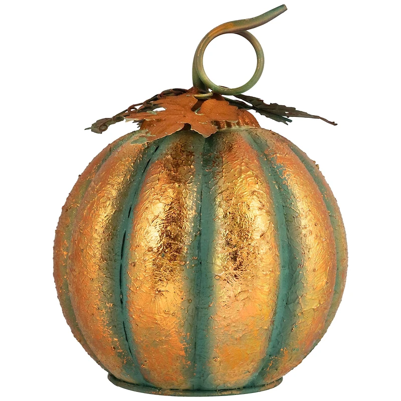 13" Orange & Green Autumn Pumpkin Tabletop Accent