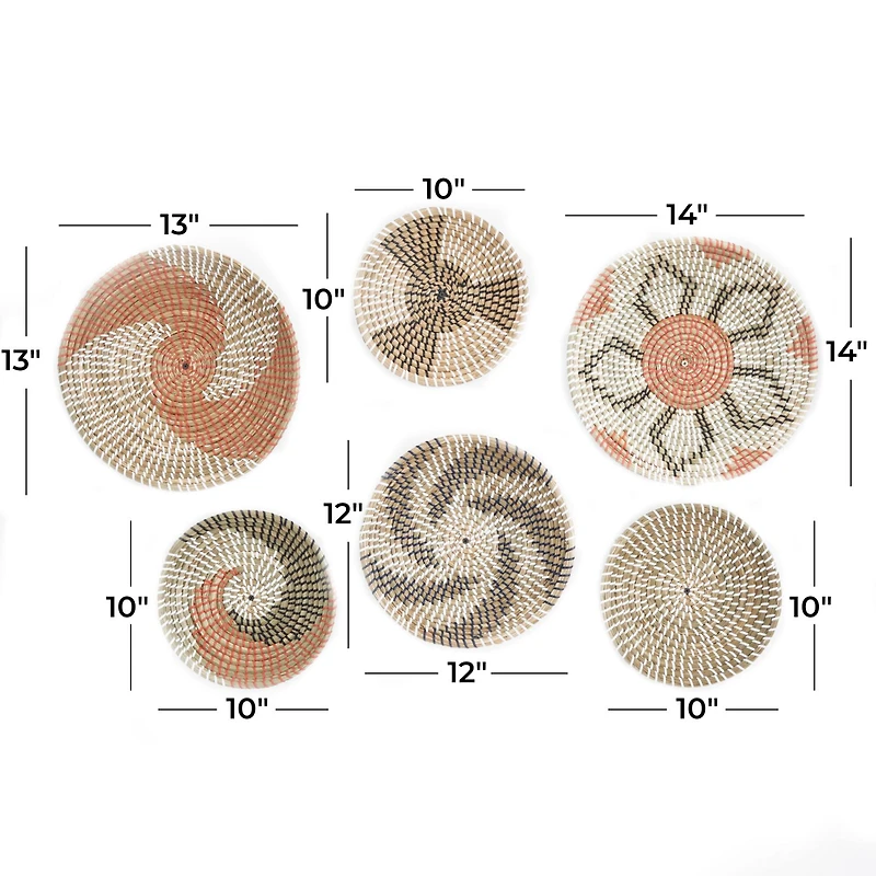 Set of 6 Brown Seagrass Eclectic Wall Decor, 14" x 14" x 3"