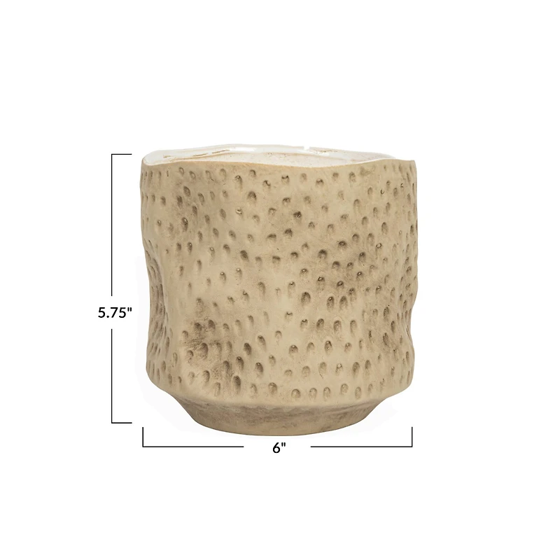 Hello Honey® 6" Matte Khaki Round Debossed Stoneware Planter