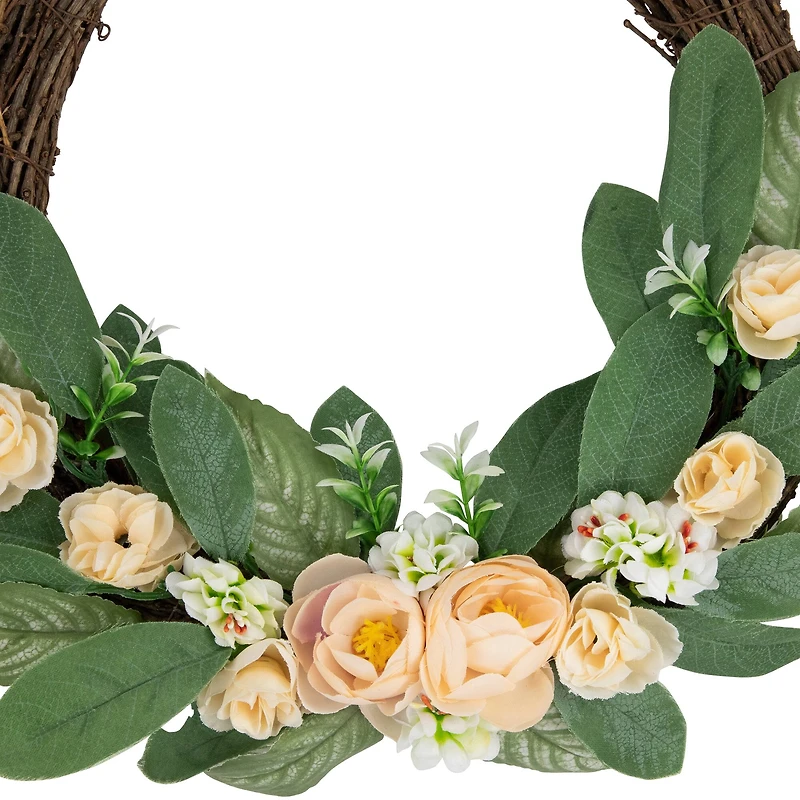 14" Mini Peach Rose Half Floral Spring Wreath