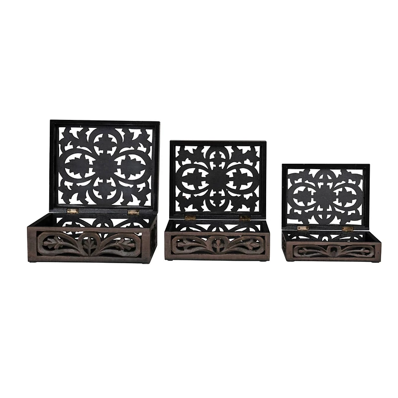 Hello Honey® Espresso Carved Reclaimed & Mango Wood Nesting Boxes Set