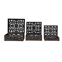 Hello Honey® Espresso Carved Reclaimed & Mango Wood Nesting Boxes Set
