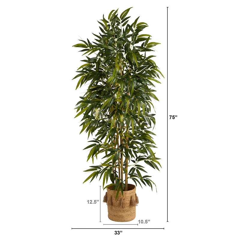 75" Bamboo Artificial Tree in Handmade Natural Jute Planter with Tassels