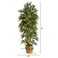 75" Bamboo Artificial Tree in Handmade Natural Jute Planter with Tassels