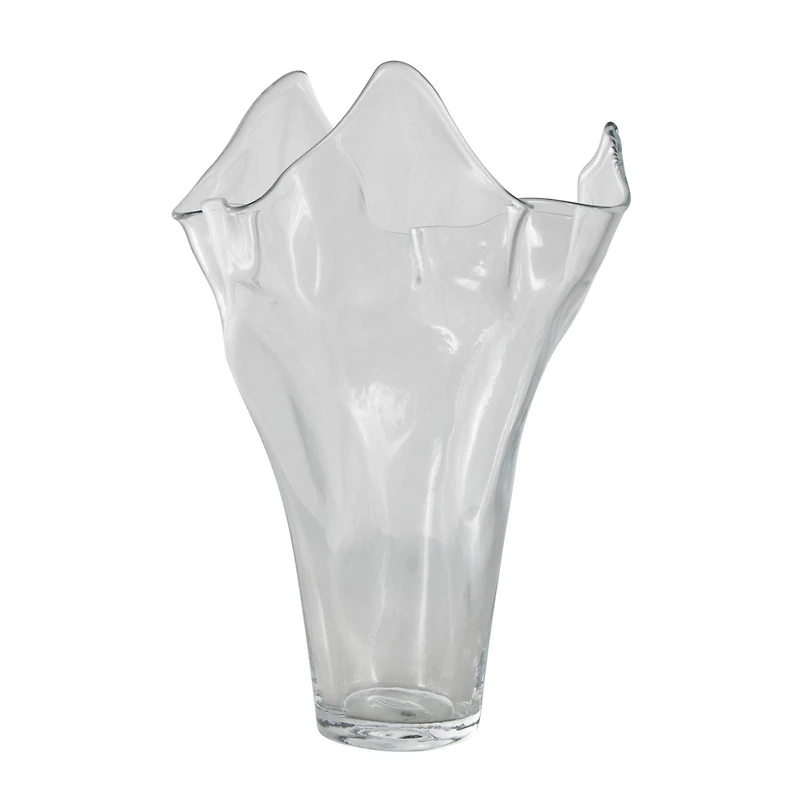 Clear Tulip-Inspired Glass Vase with Wavy Opening