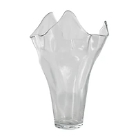 Clear Tulip-Inspired Glass Vase with Wavy Opening