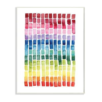 Stupell Industries Geometric Watercolor Rainbow Tiles over White Wall Plaque