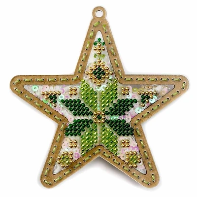 Wonderland Crafts Green & Gold Star Christmas Ornament Bead Embroidery Kit