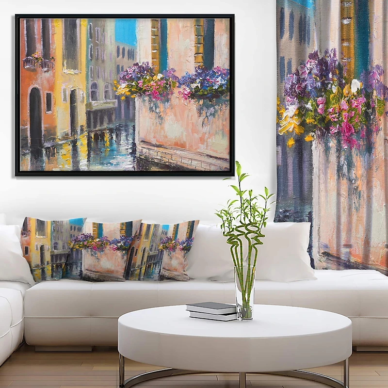 Designart - Canal in Venice with Flowers