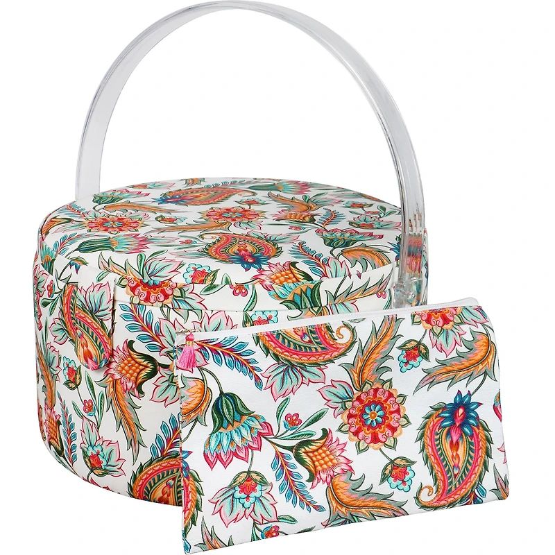 SINGER® Large Paisley Floral Print Premium Round Sewing Basket with Matching Zipper Pouch
