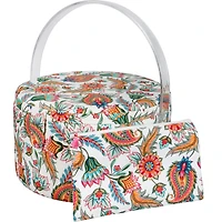 SINGER® Large Paisley Floral Print Premium Round Sewing Basket with Matching Zipper Pouch