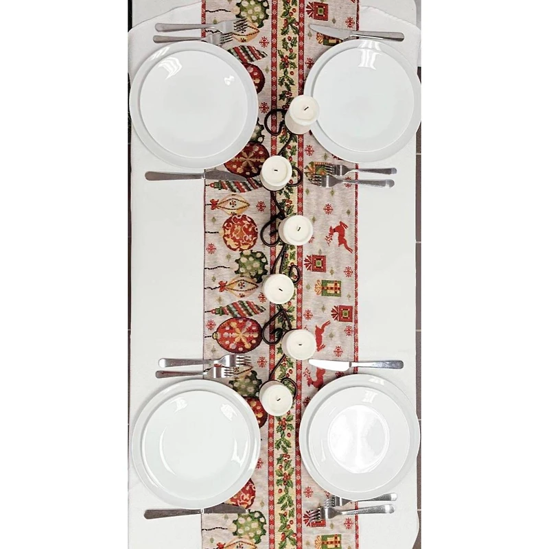 Wizardi 13.75" x 67" Christmas Table Runner with Holiday Icons