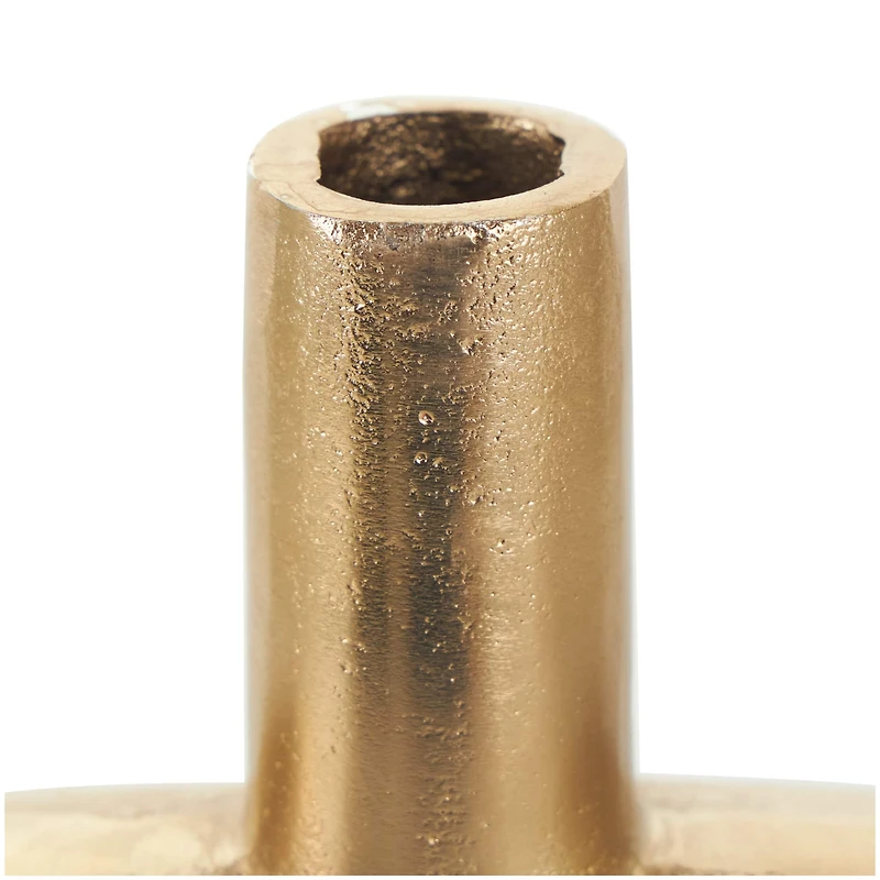 10" Gold Aluminum Geometric Circular Vase with Linear Etchings