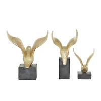 Set of 3 Gold Polystone Birds Sculpture 14", 15", 9"