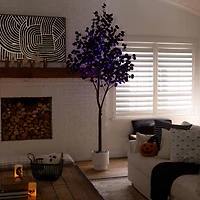 9ft. Pre-Lit Artificial Halloween Black Eucalyptus Tree with 700 Orange & Purple LED Lights