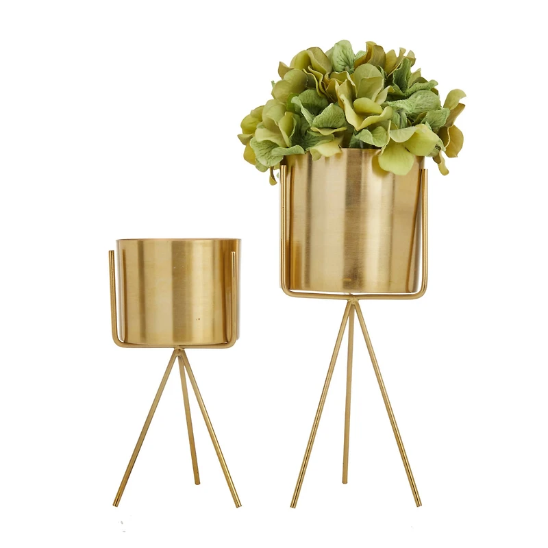 Gold Contemporary Planter, Set of 2" 12", 9"