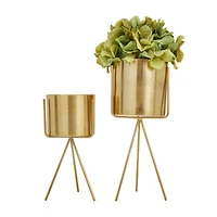 Gold Contemporary Planter, Set of 2" 12", 9"