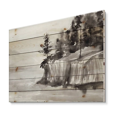 Designart - Monochrome Cliffs By The Lake