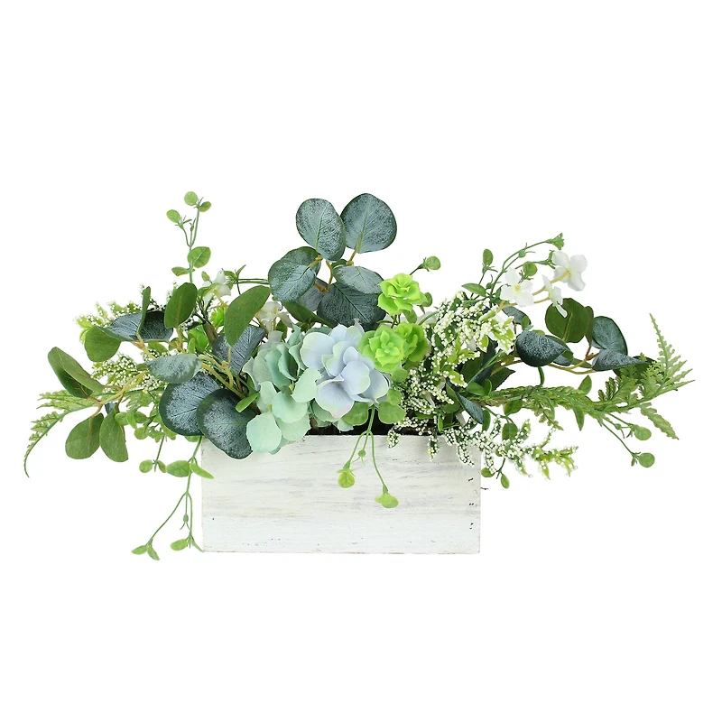 26" Succulent & Foliage Arrangement in Wooden Planter