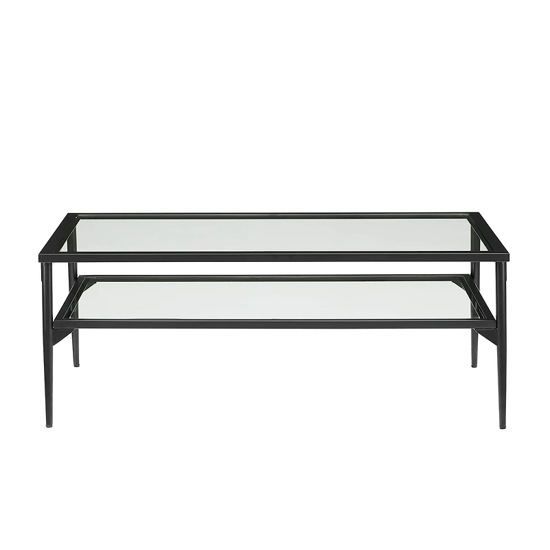 42" Black Two Tier Glass and Metal Coffee Table