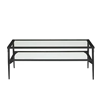 42" Black Two Tier Glass and Metal Coffee Table