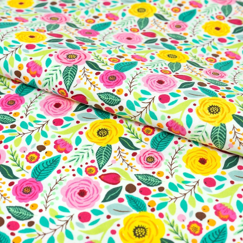 SINGER Modern Floral White Cotton Fabric