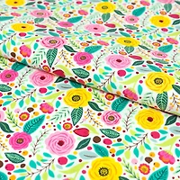 SINGER Modern Floral White Cotton Fabric