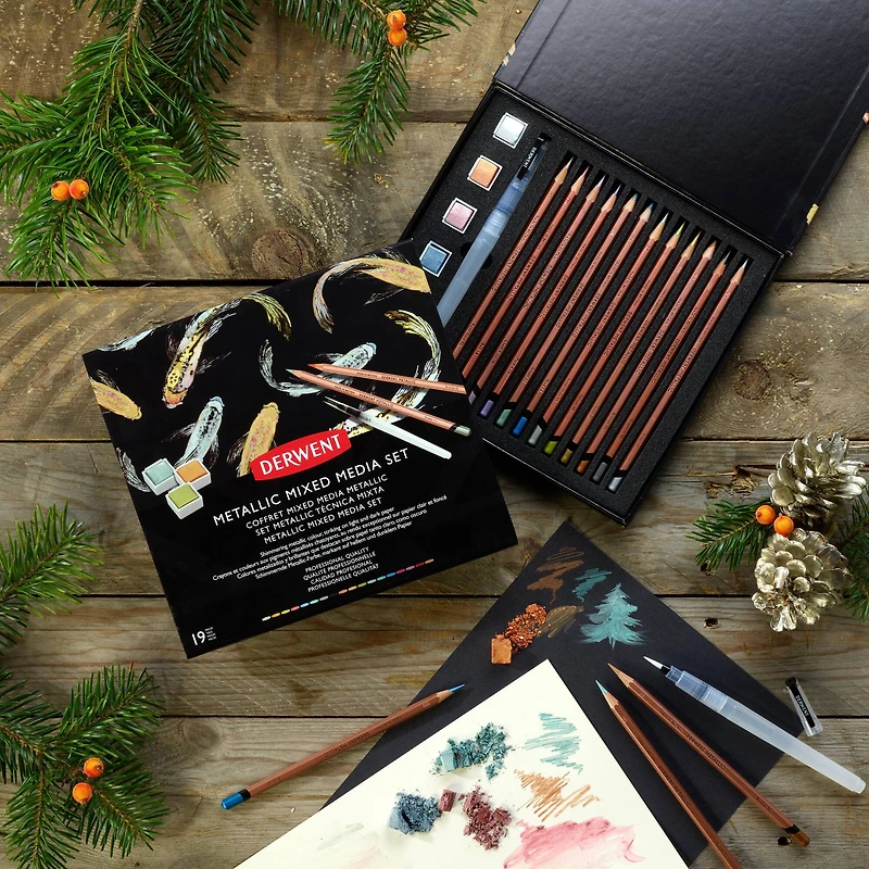 Derwent® 19-Piece Metallic Mixed Media Set
