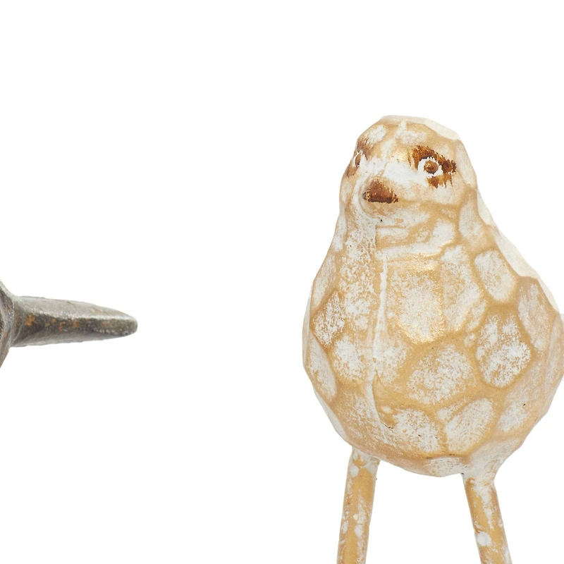 Set of 2 Gold Metal Farmhouse Bird Sculpture, 5" x 6"