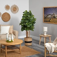 5ft. Fiddle Leaf Fig Artificial Tree in Handmade Natural Cotton Planter