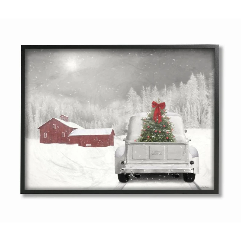 Stupell Industries Christmas Tree at Twilight Snowy Holiday Scene Framed Wall Art